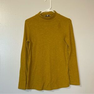 XS‎ Mock neck Ribbed Knit Top Long Sleeve Gold Preppy Layering Fall Basic